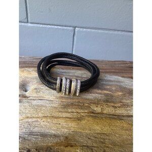 Black Leather Wrap Bracelet Rhinestone Accents Brighton Neptunes Rings